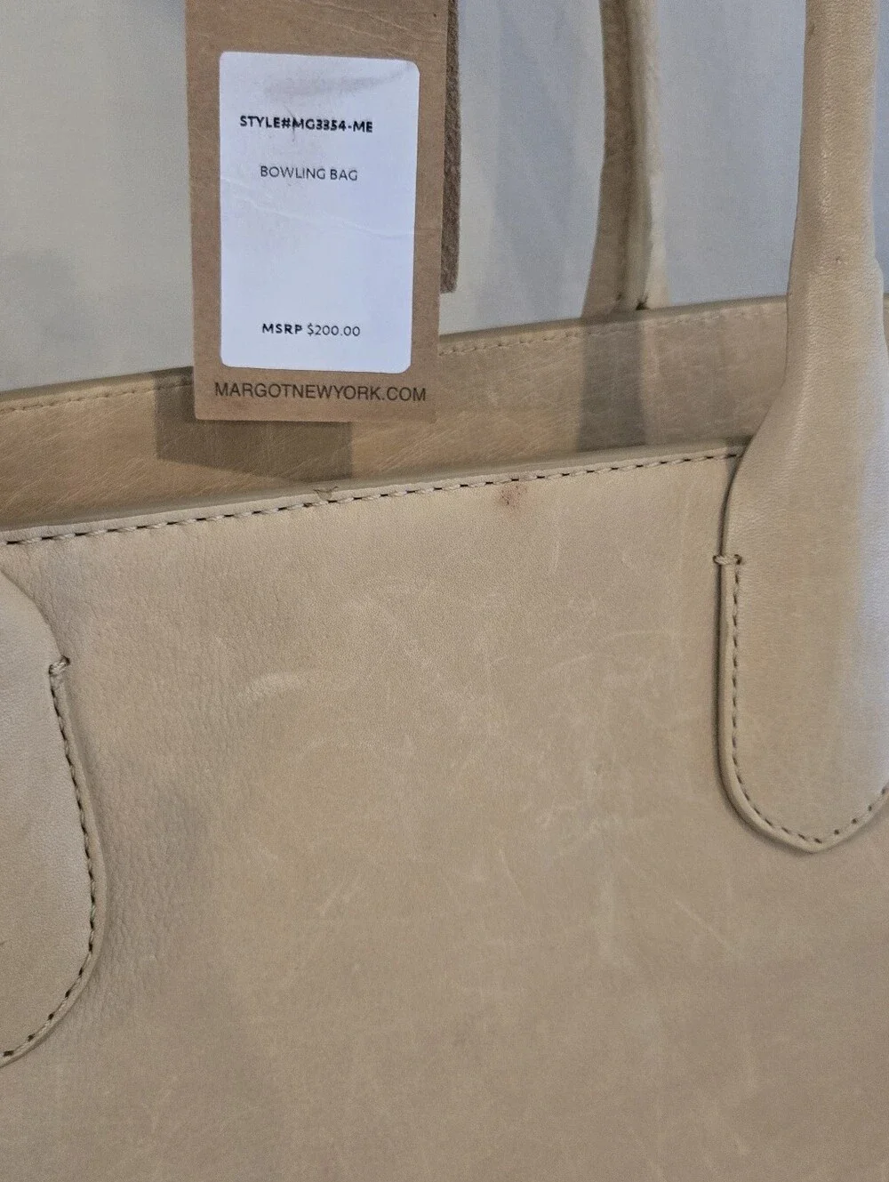 Margot New York Genuine Leather Bowling Bag in color Sand